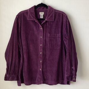 L.L. Bean Corduroy Button Down Essential Purple Shirt Jacket